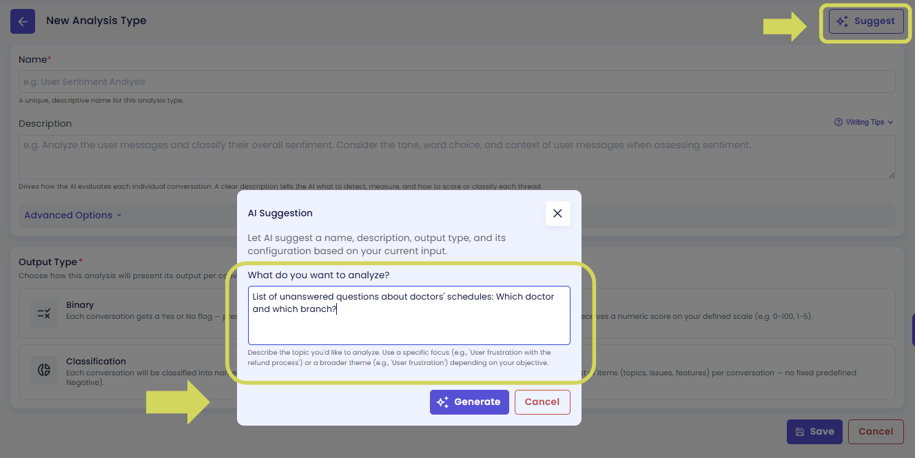 AI Suggestion modal β entering a description