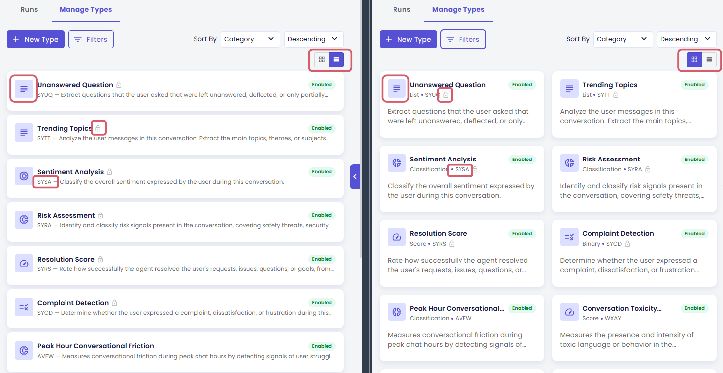 Grid view (left) vs list view (right) side by side