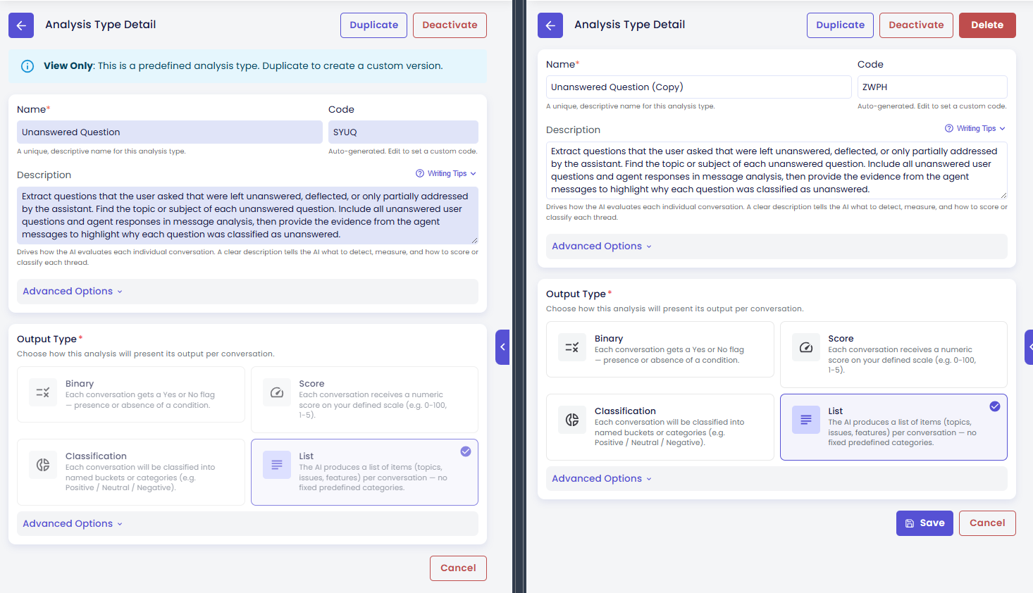Predefined type (left) vs Custom type (right)