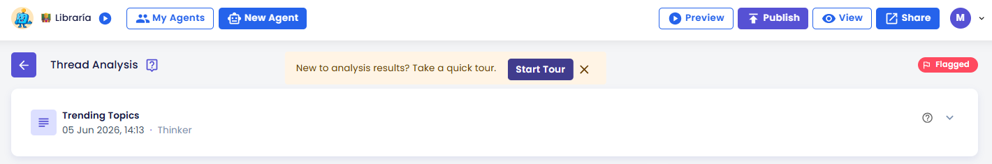 Snackbar on first visit to a Thread Analysis page, offering to start a guided tour