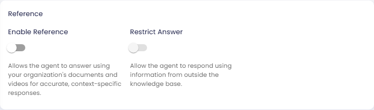 Reference card with the Enable Reference and Restrict Answer switches