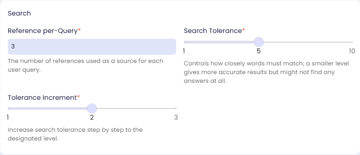 Search card with Reference per-Query, Search Tolerance and Tolerance Increment