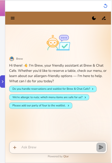 Panel Preview di sisi kanan halaman agent, dengan tombol reload di kanan atas dan tab untuk menciutkan panel di tepi kirinya