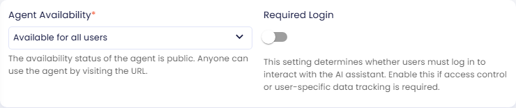 Agent Availability set to Available for all users, next to the Required Login switch