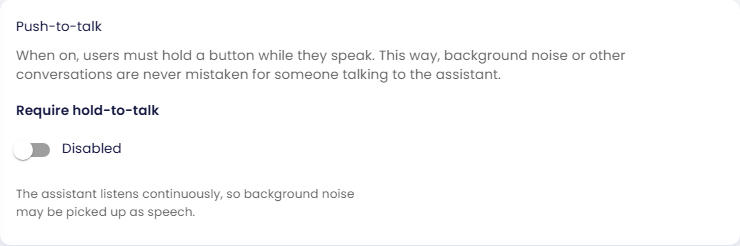 Push-to-talk card with the Require hold-to-talk switch