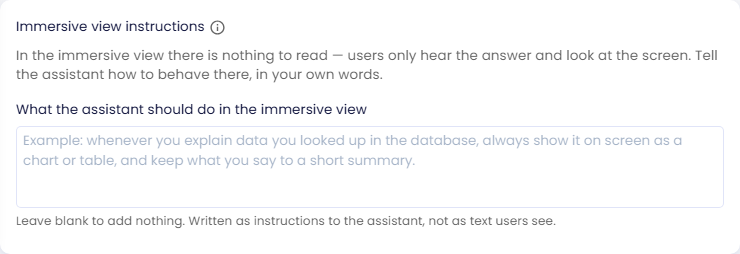 Immersive view instructions card with its free-text field