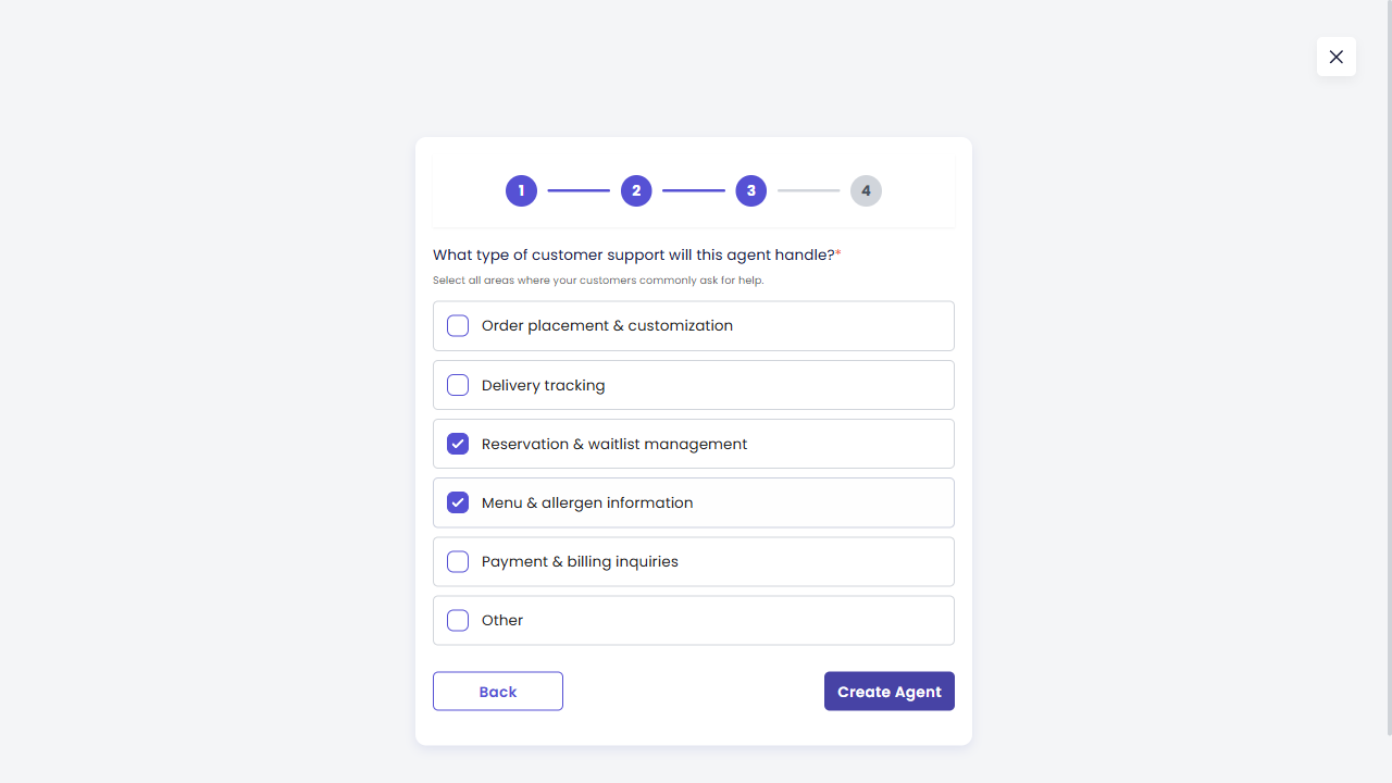 Capability selection with Reservation and Menu items checked