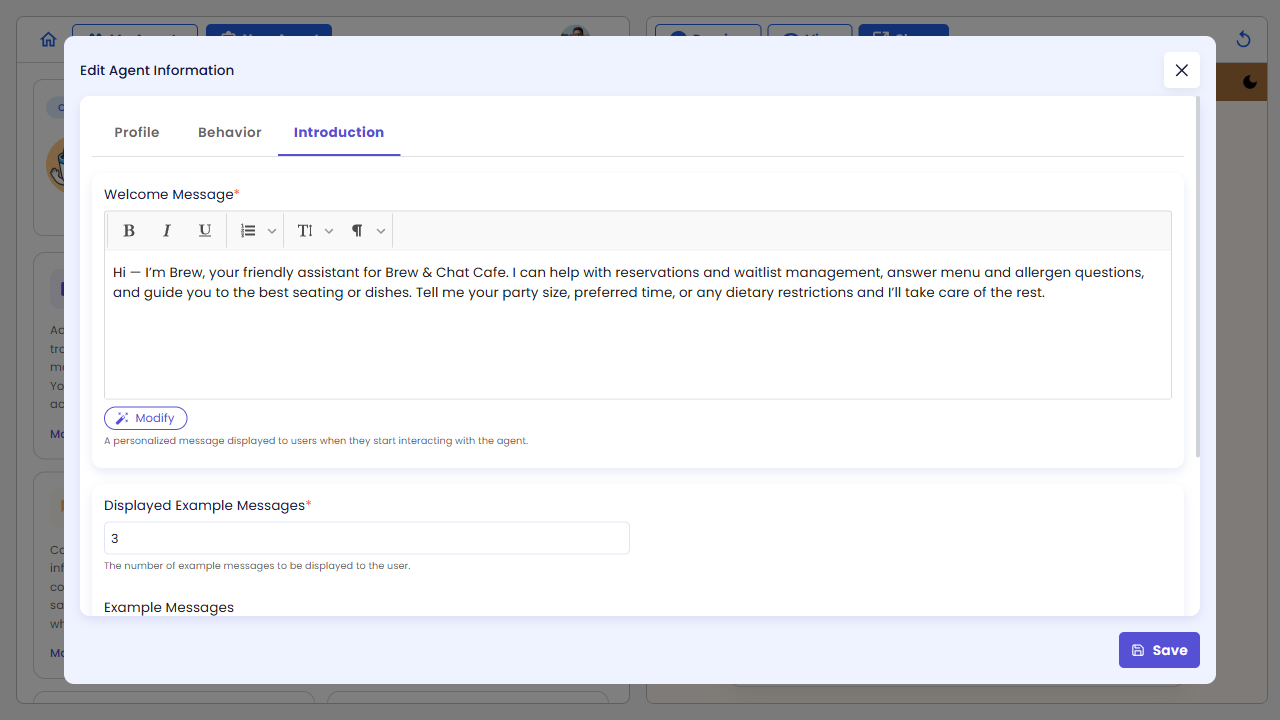 Introduction tab showing Brew's current welcome message