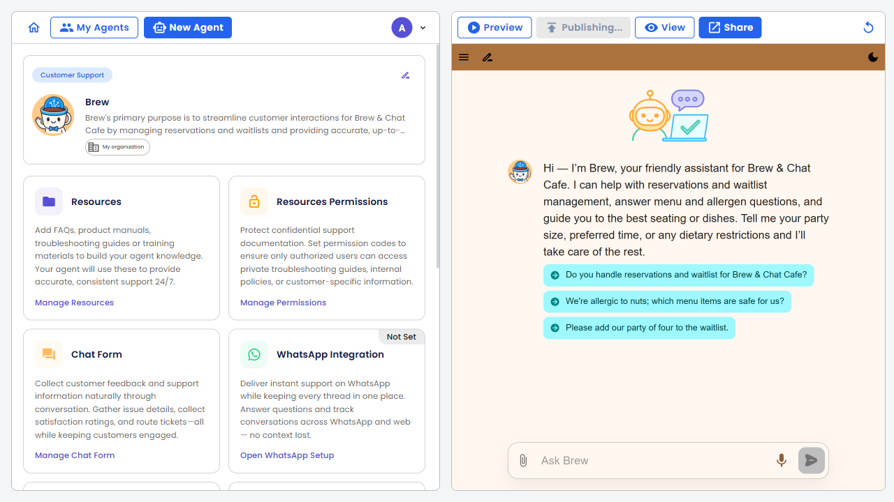 Publish button showing Publishing... state while changes are being applied