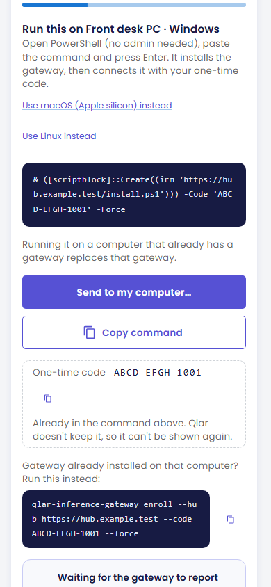 Langkah 2 di ponsel: perintah terlipat di dalam kotaknya, dengan Send to my computer… di atas Copy command