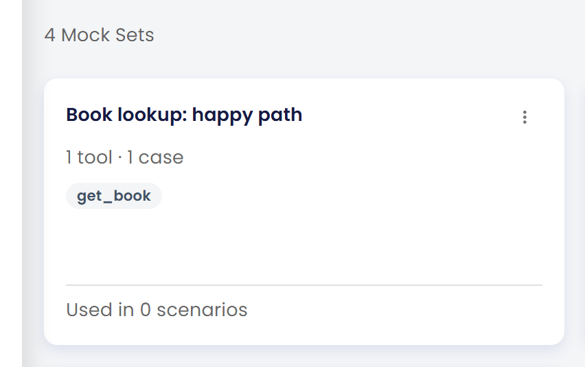 Mock set card Book lookup: happy path with 1 tool and 1 case, the tool get_book and Used in 0 scenarios